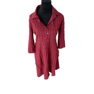Diana Slavin Shirt Dress Red Check Designer SF 3/4 Sleeve Vintage
